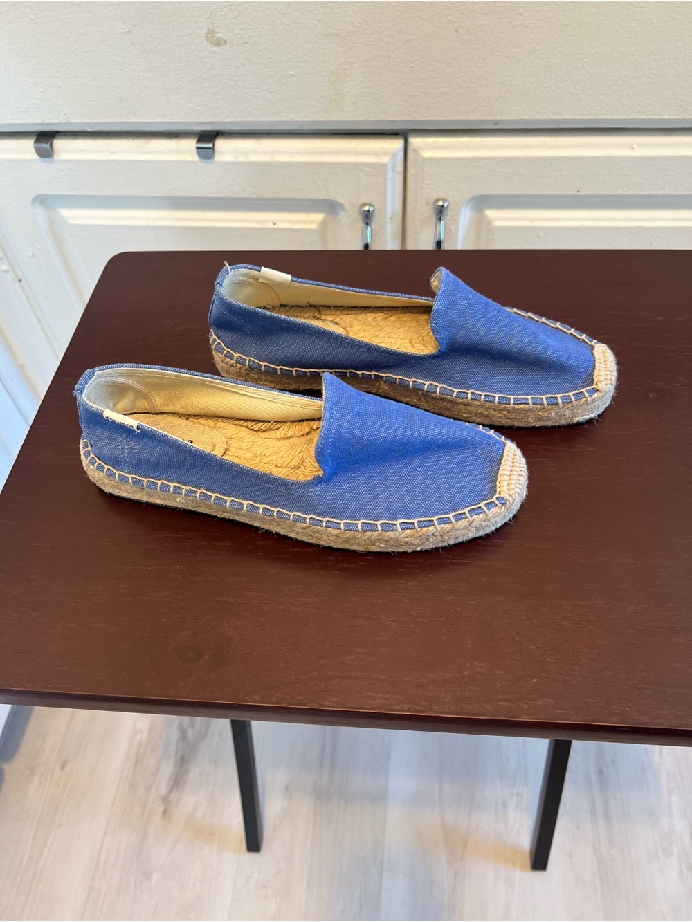 Soludos Blue Smoking Slipper Platform Canvas Espadrilles Slip On Size 8 Coastal